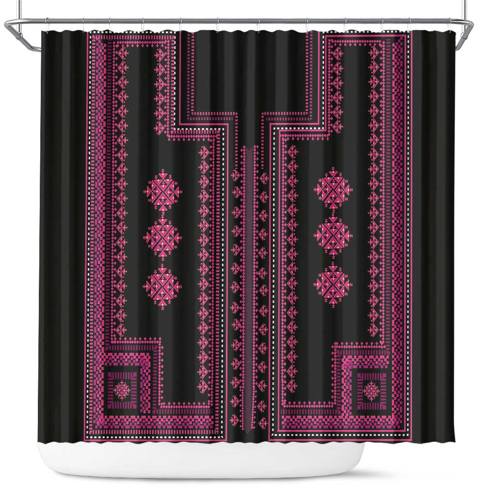 Bulgaria Traditional Pattern Pink Shower Curtain Balkan Culture