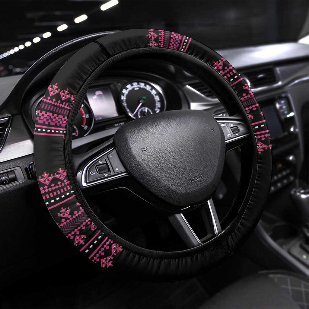 Bulgaria Traditional Pattern Pink Steering Wheel Cover Balkan Culture - Wonder Print Shop