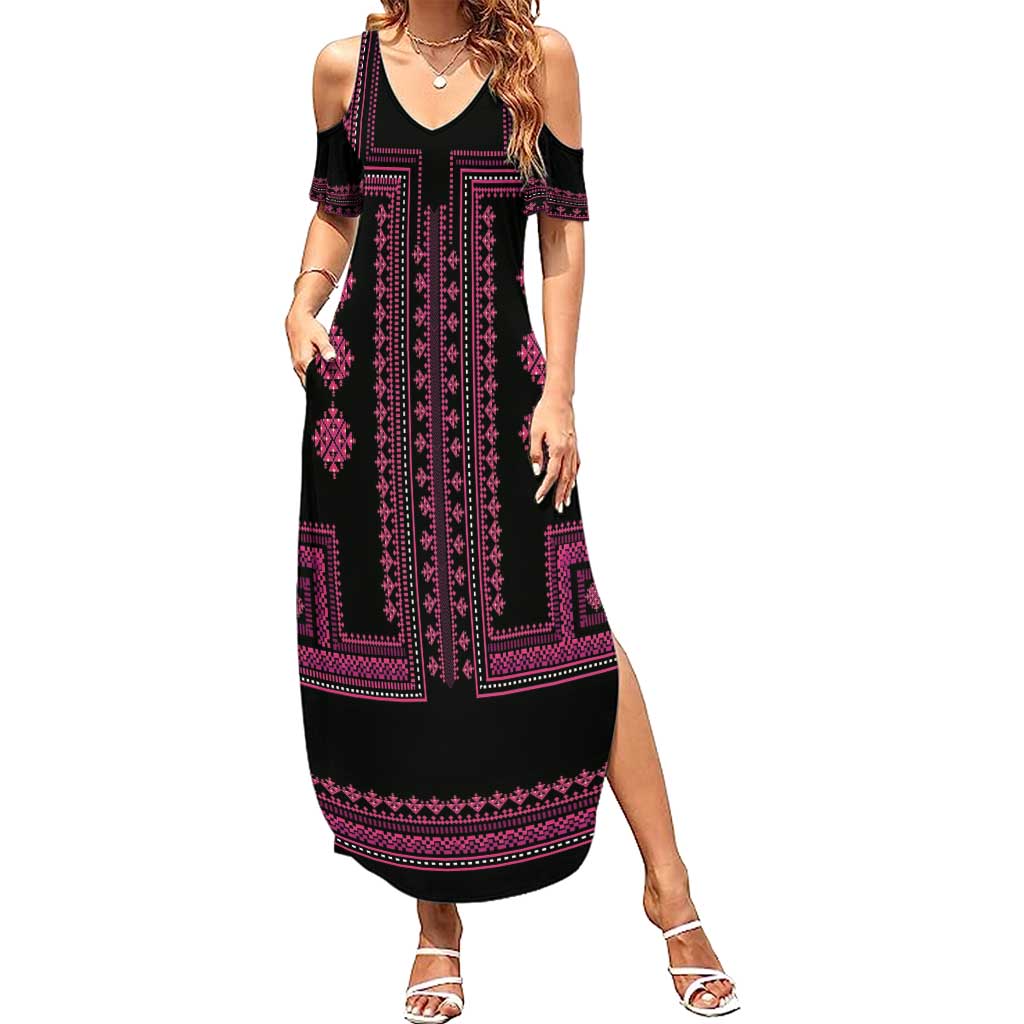 Bulgaria Traditional Pattern Pink Summer Maxi Dress Balkan Culture - Wonder Print Shop