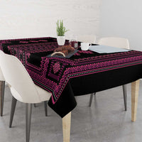Black and magenta geometric tablecloth with decorative edge trim