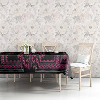 Black traditional pattern tablecloth with magenta and pink geometric motif
