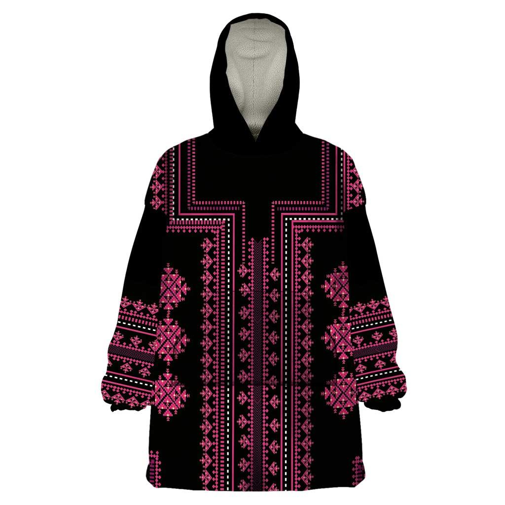 Bulgaria Traditional Pattern Pink Wearable Blanket Hoodie Balkan Culture - Wonder Print Shop