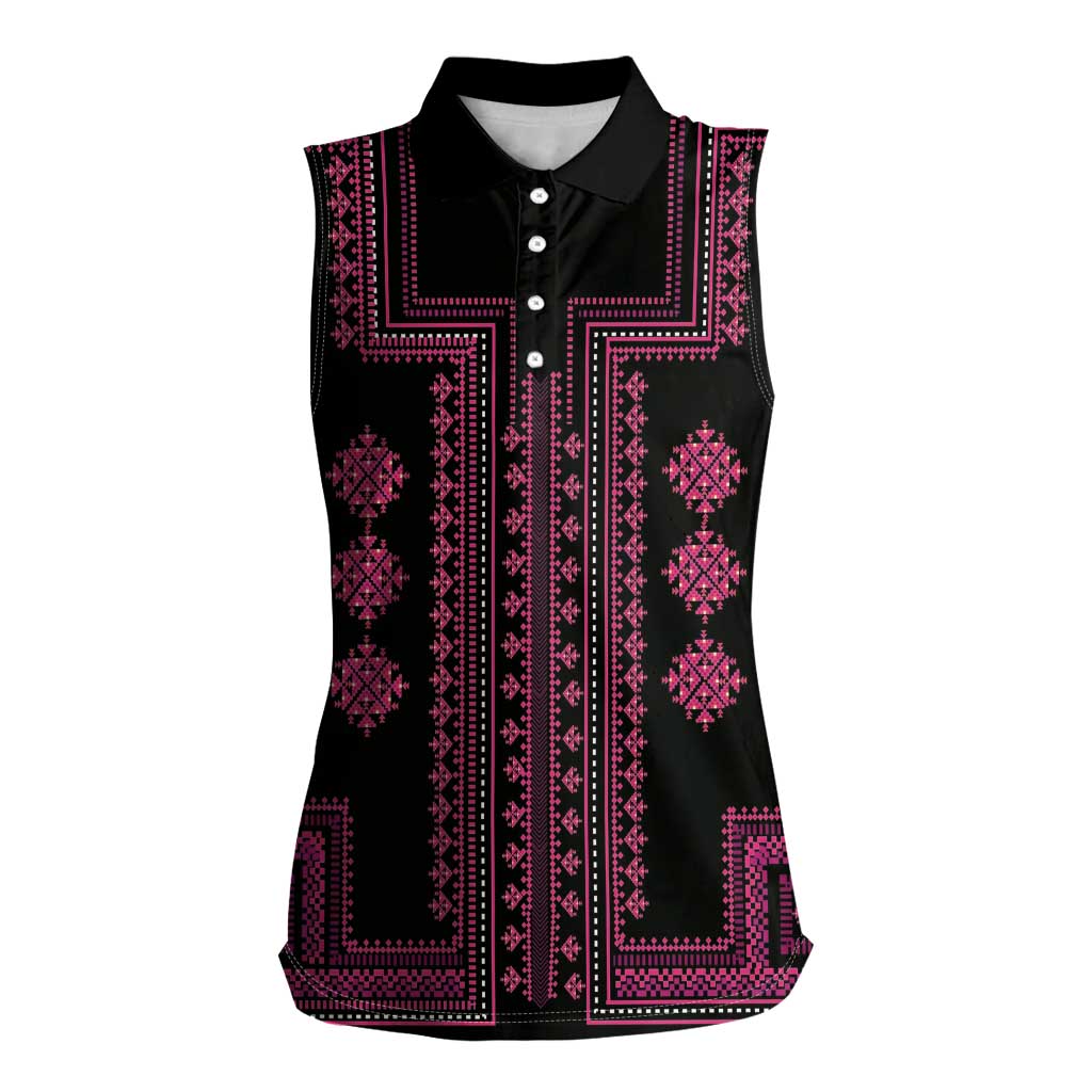 Bulgaria Traditional Pattern Pink Women Sleeveless Polo Shirt Balkan Culture - Wonder Print Shop