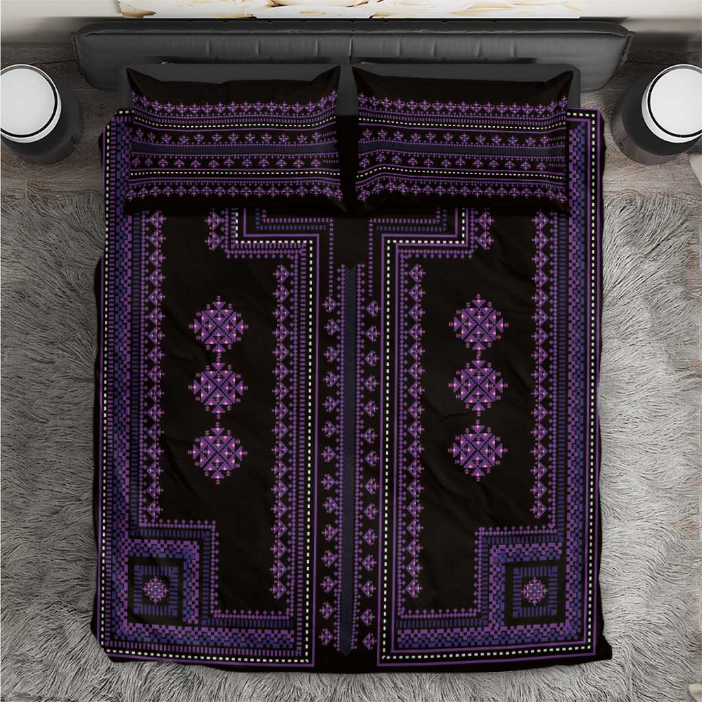 Bulgaria Traditional Pattern Purple Bedding Set Balkan Culture - Wonder Print Shop