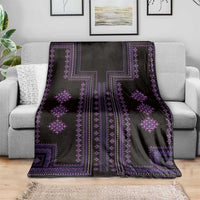 Purple and black traditional pattern throw blanket with geometric stripes and borders
