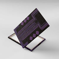 Framed purple geometric wall art canvas on black with repeating ornament motifs