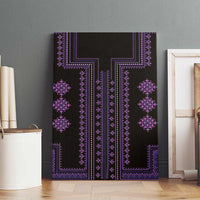 Purple traditional geometric wall art canvas on black with vertical borders and diamond motifs