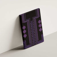 Purple geometric traditional wall art canvas on black with repeating border and diamond motifs