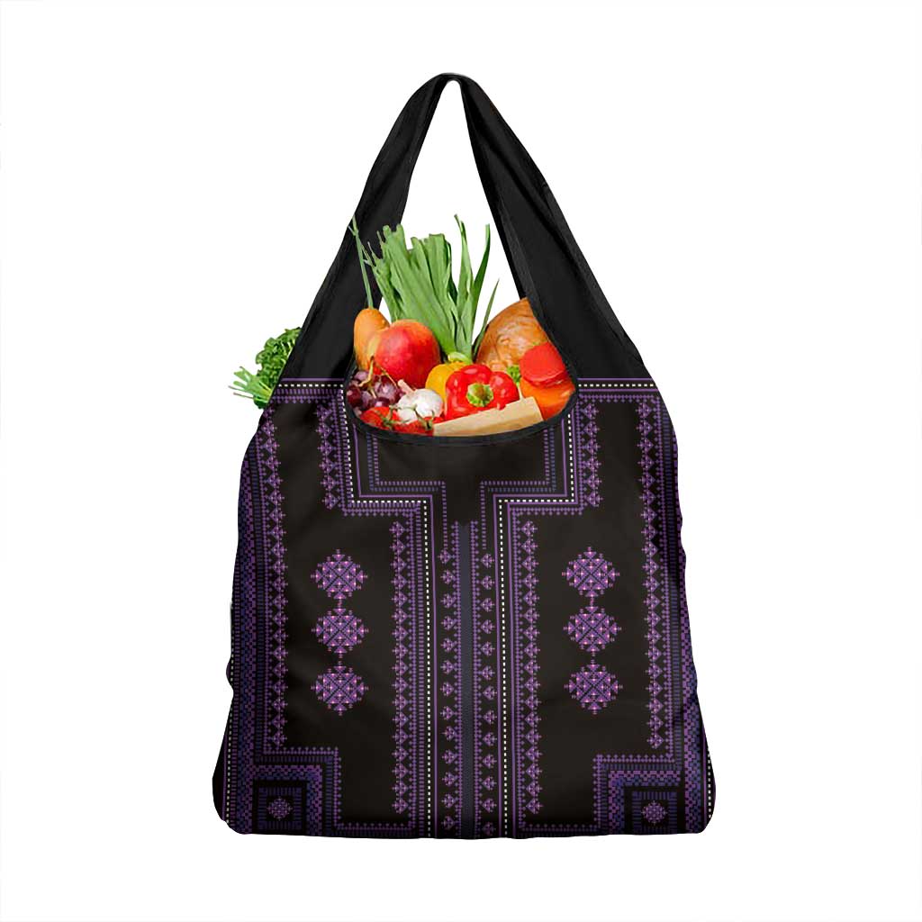 Bulgaria Traditional Pattern Purple Grocery Bag Balkan Culture