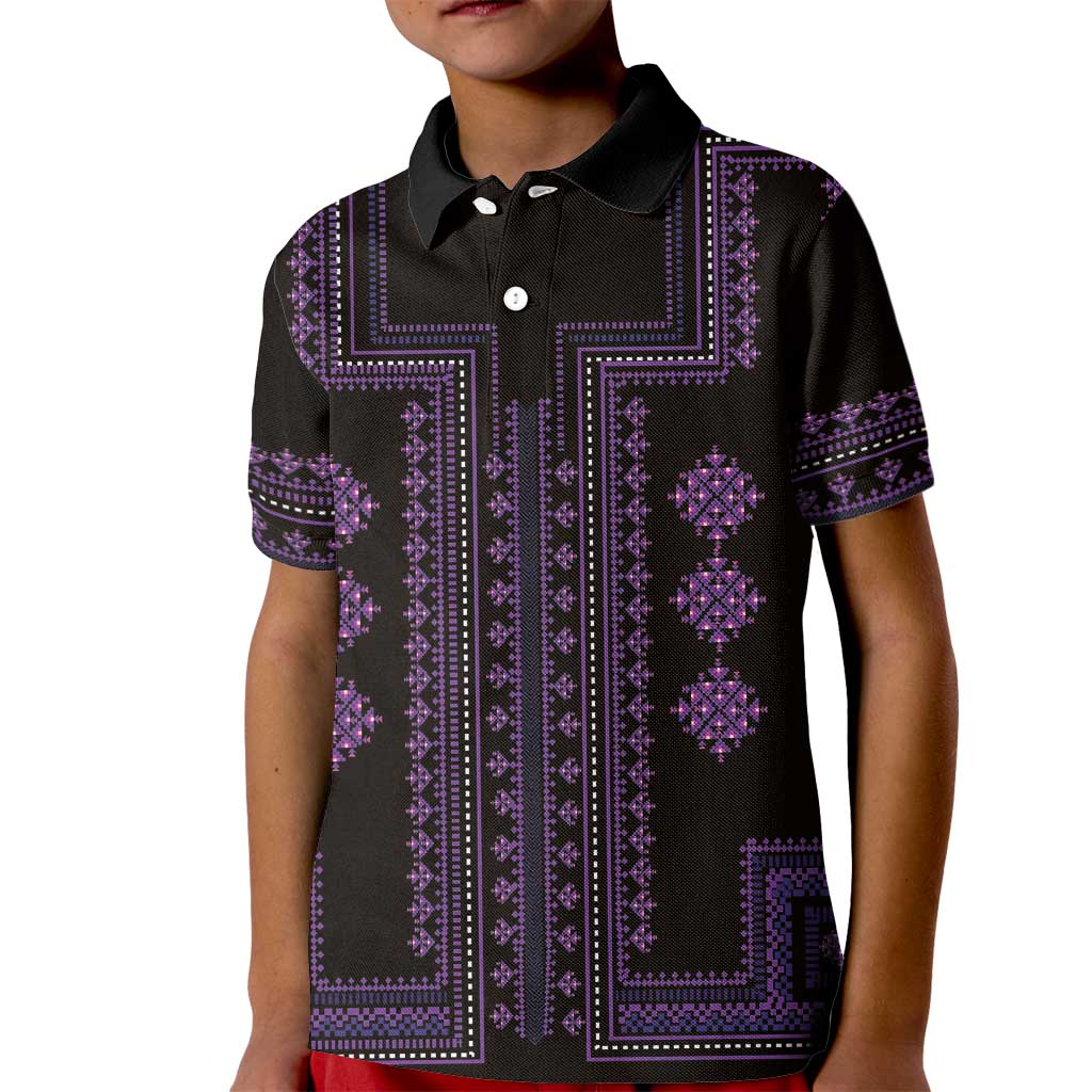 Bulgaria Traditional Pattern Purple Kid Polo Shirt Balkan Culture - Wonder Print Shop