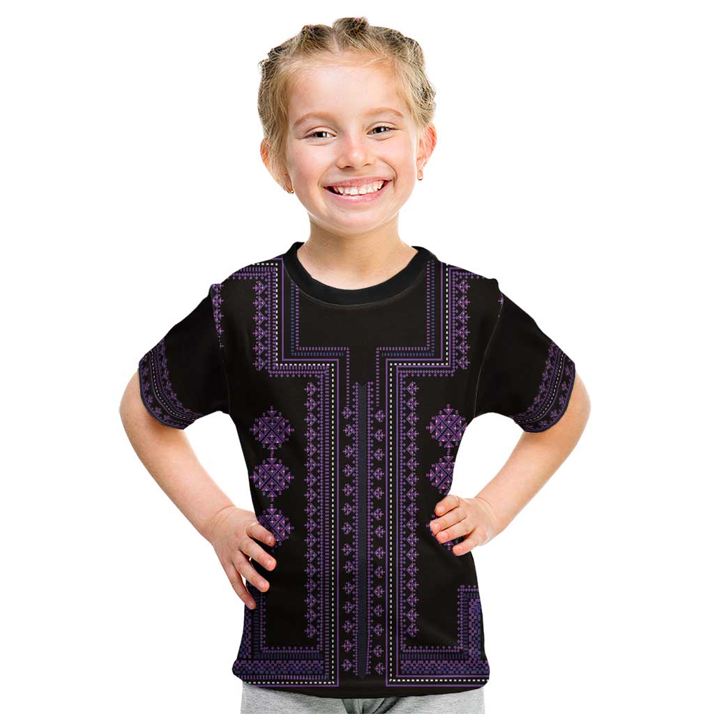 Bulgaria Traditional Pattern Purple Kid T Shirt Balkan Culture - Wonder Print Shop