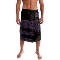 Black and purple patterned sarong-style shorts with elastic waistband