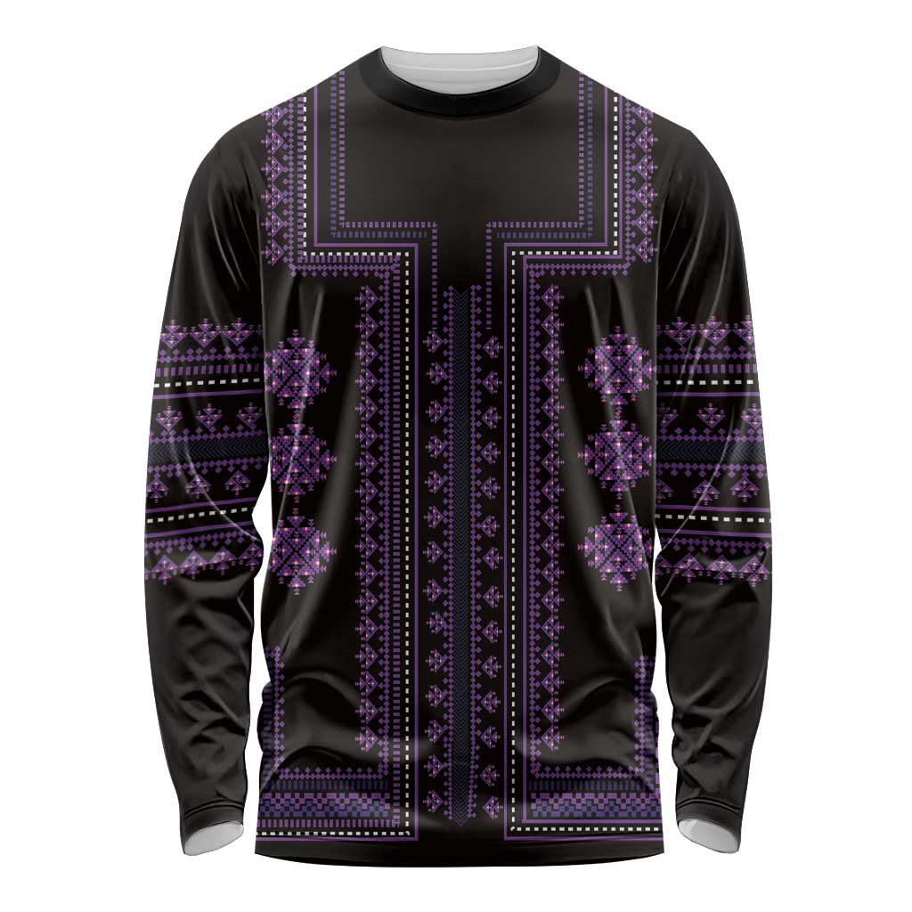 Bulgaria Traditional Pattern Purple Long Sleeve Shirt Balkan Culture - Wonder Print Shop