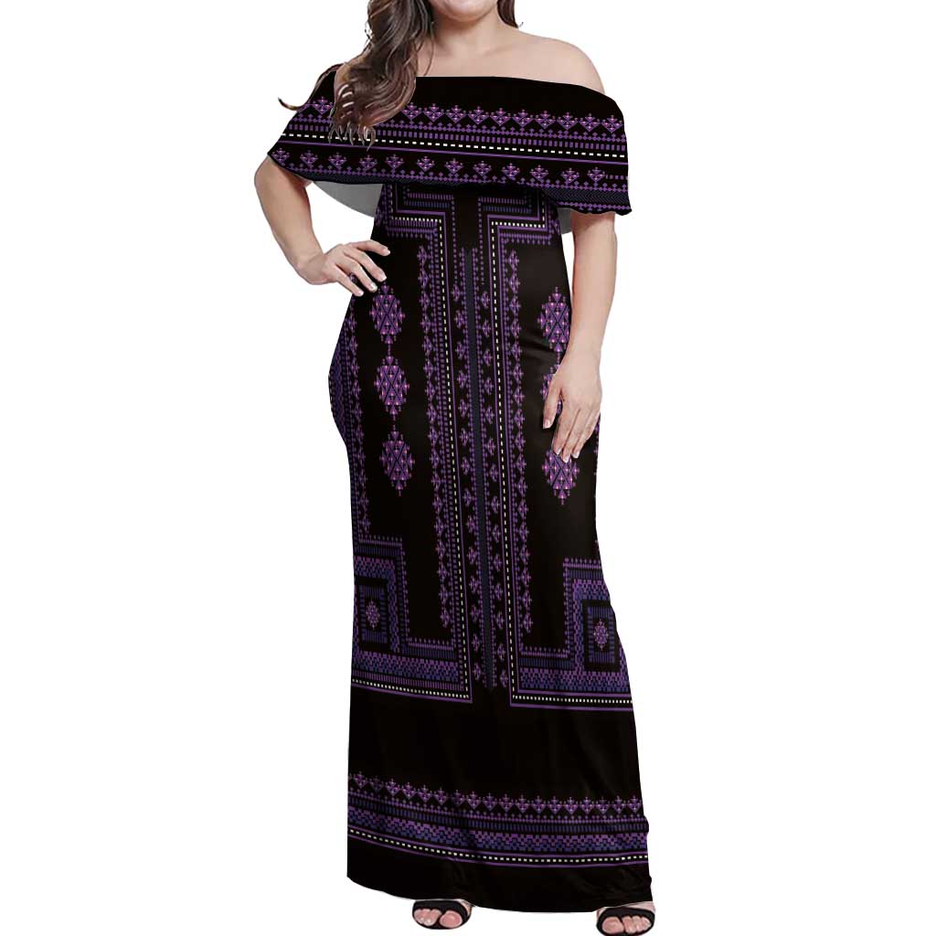 Bulgaria Traditional Pattern Purple Off Shoulder Maxi Dress Balkan Culture - Wonder Print Shop