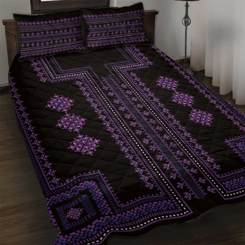 Bulgaria Traditional Pattern Purple Quilt Bed Set Balkan Culture - Wonder Print Shop