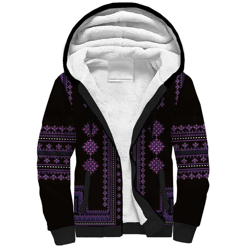 Bulgaria Traditional Pattern Purple Sherpa Hoodie Balkan Culture - Wonder Print Shop