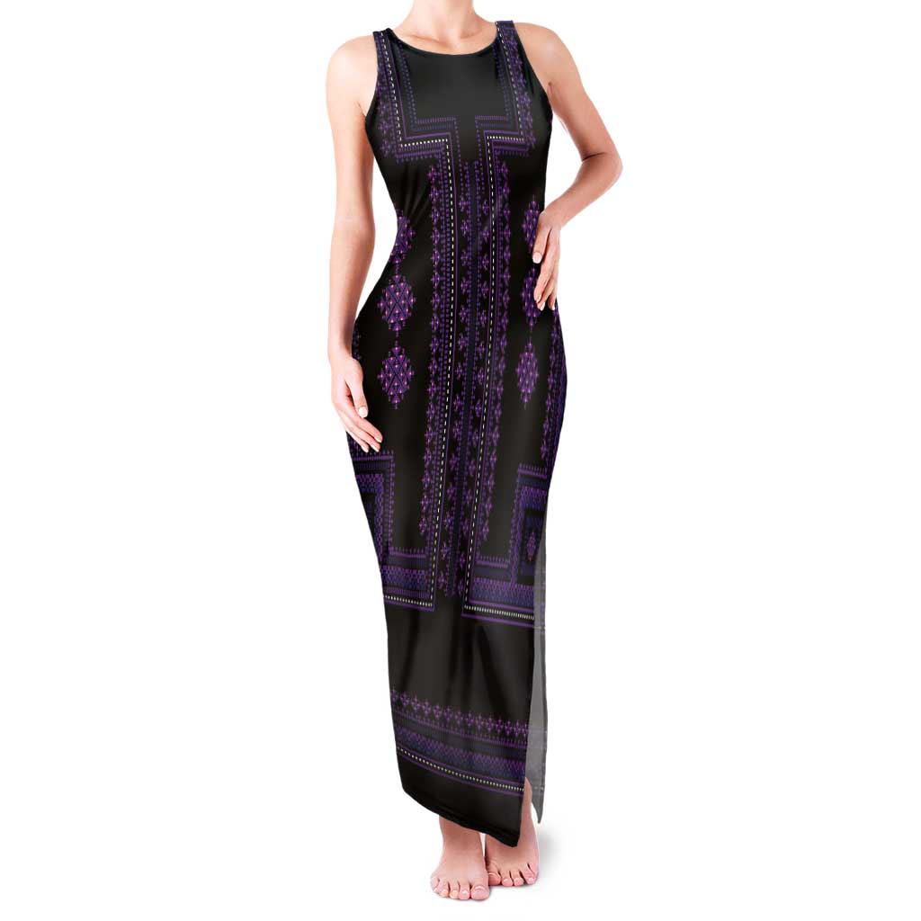 Bulgaria Traditional Pattern Purple Tank Maxi Dress Balkan Culture - Wonder Print Shop