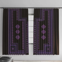 Purple geometric curtain panels with symmetrical diamond columns and edging
