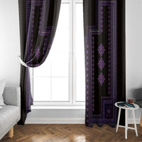 Purple geometric window curtain panels with diamond and border patterns