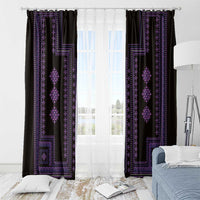 Purple geometric window curtain panels with rod top and vertical diamond pattern