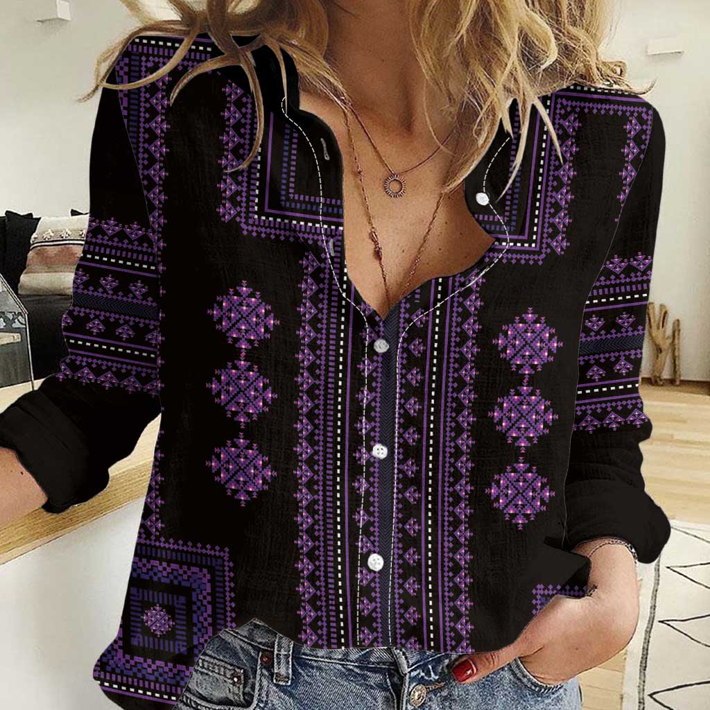 Bulgaria Traditional Pattern Purple Women Casual Shirt Balkan Culture - Wonder Print Shop