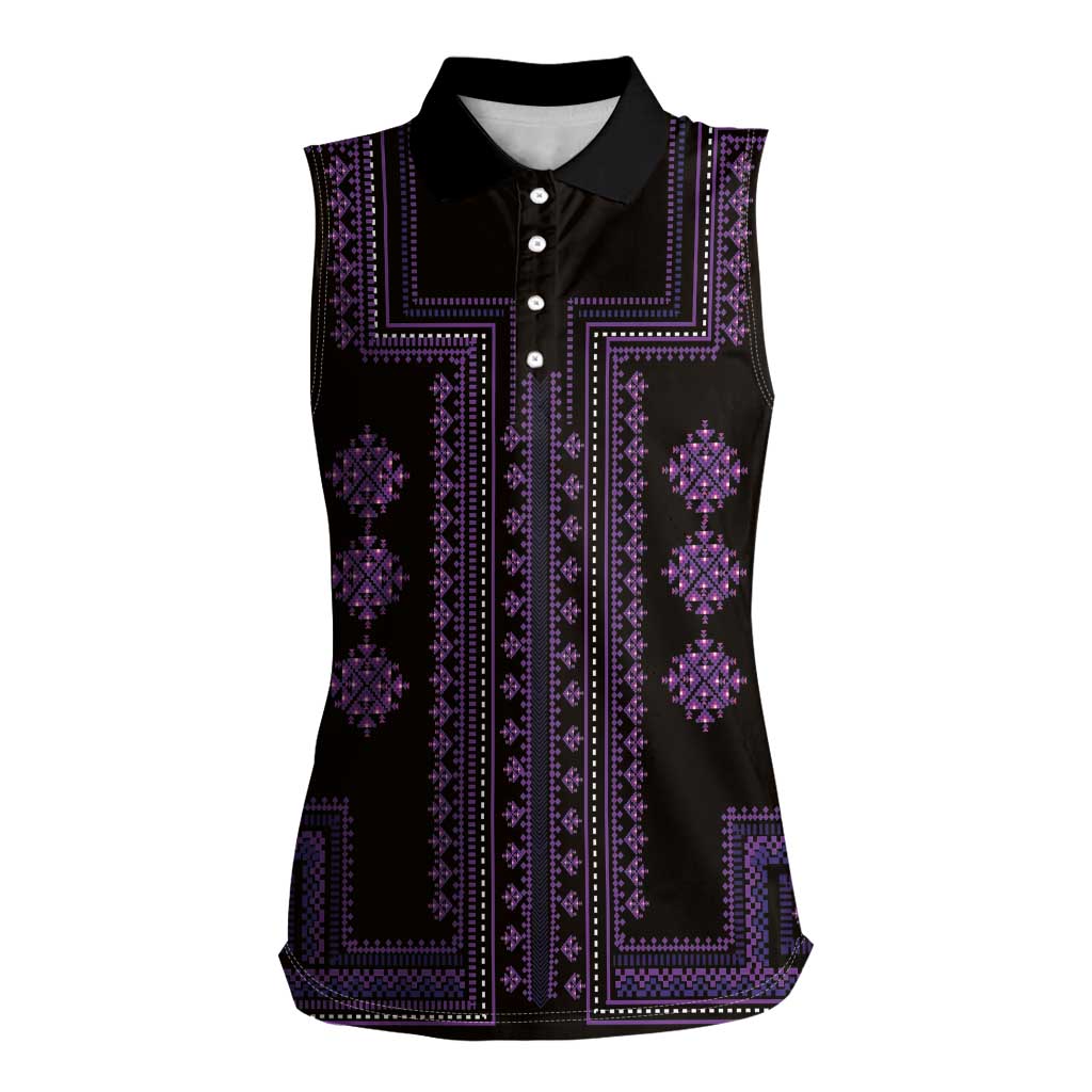 Bulgaria Traditional Pattern Purple Women Sleeveless Polo Shirt Balkan Culture - Wonder Print Shop