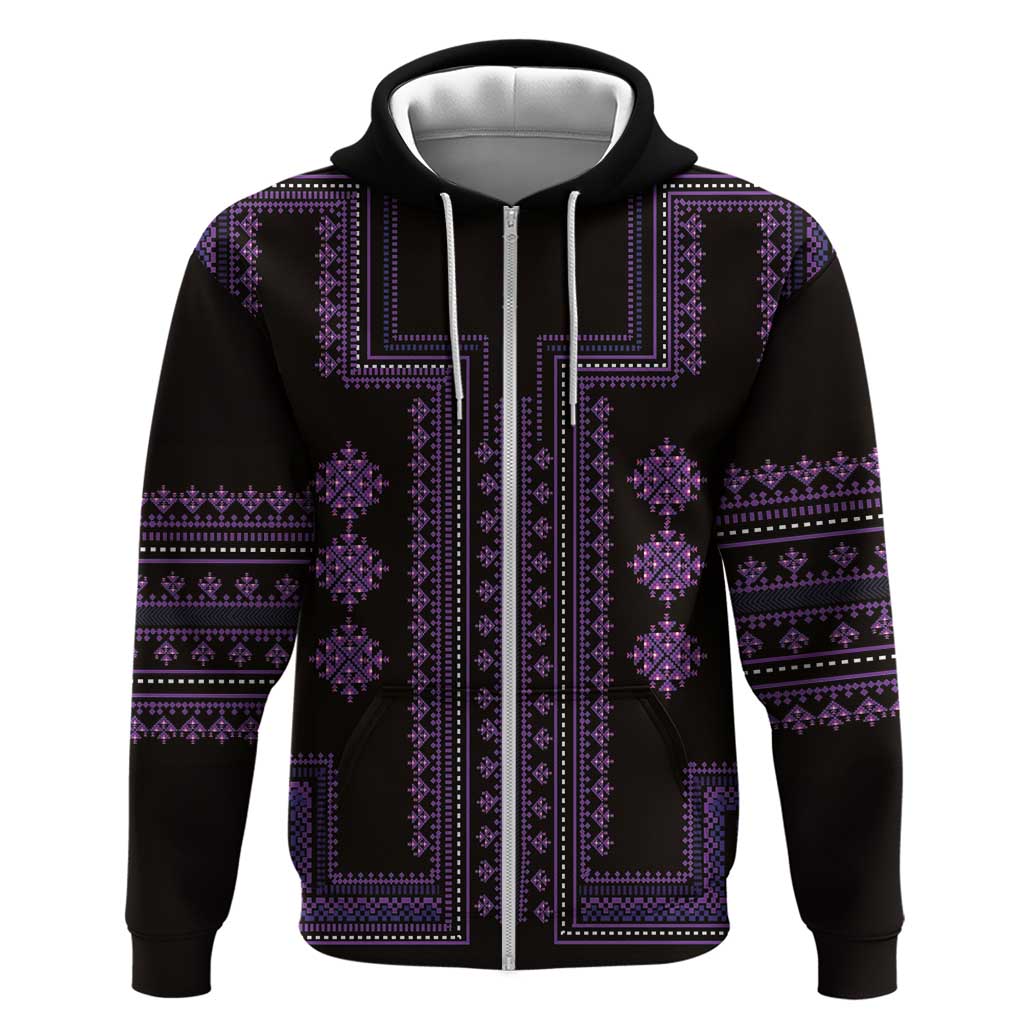 Bulgaria Traditional Pattern Purple Zip Hoodie Balkan Culture - Wonder Print Shop