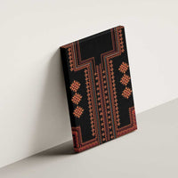 Canvas wall art panel, black with red-orange geometric motifs