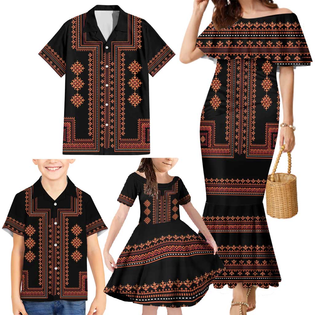 Bulgaria Traditional Pattern Red Family Matching Mermaid Dress and Hawaiian Shirt Balkan Culture - Wonder Print Shop