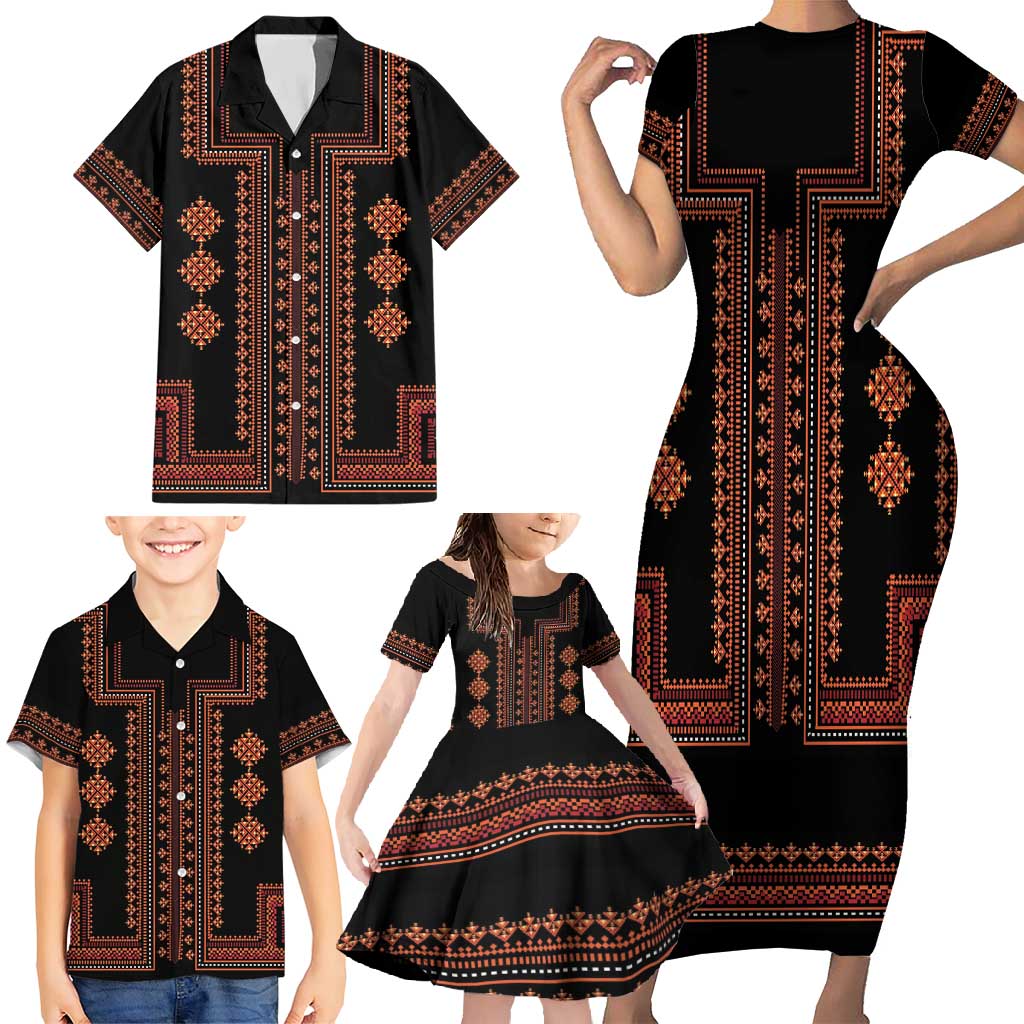 Bulgaria Traditional Pattern Red Family Matching Short Sleeve Bodycon Dress and Hawaiian Shirt Balkan Culture - Wonder Print Shop