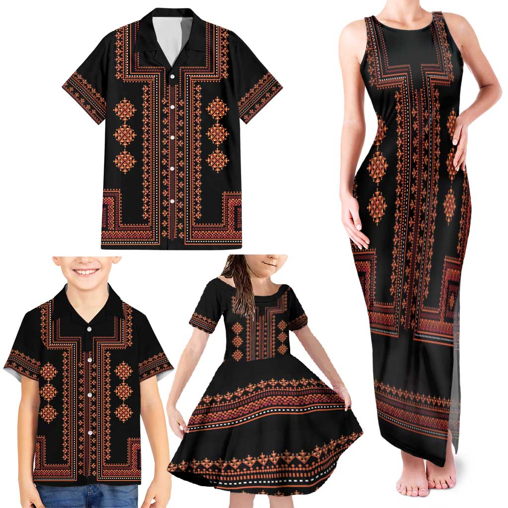 Bulgaria Traditional Pattern Red Family Matching Tank Maxi Dress and Hawaiian Shirt Balkan Culture - Wonder Print Shop