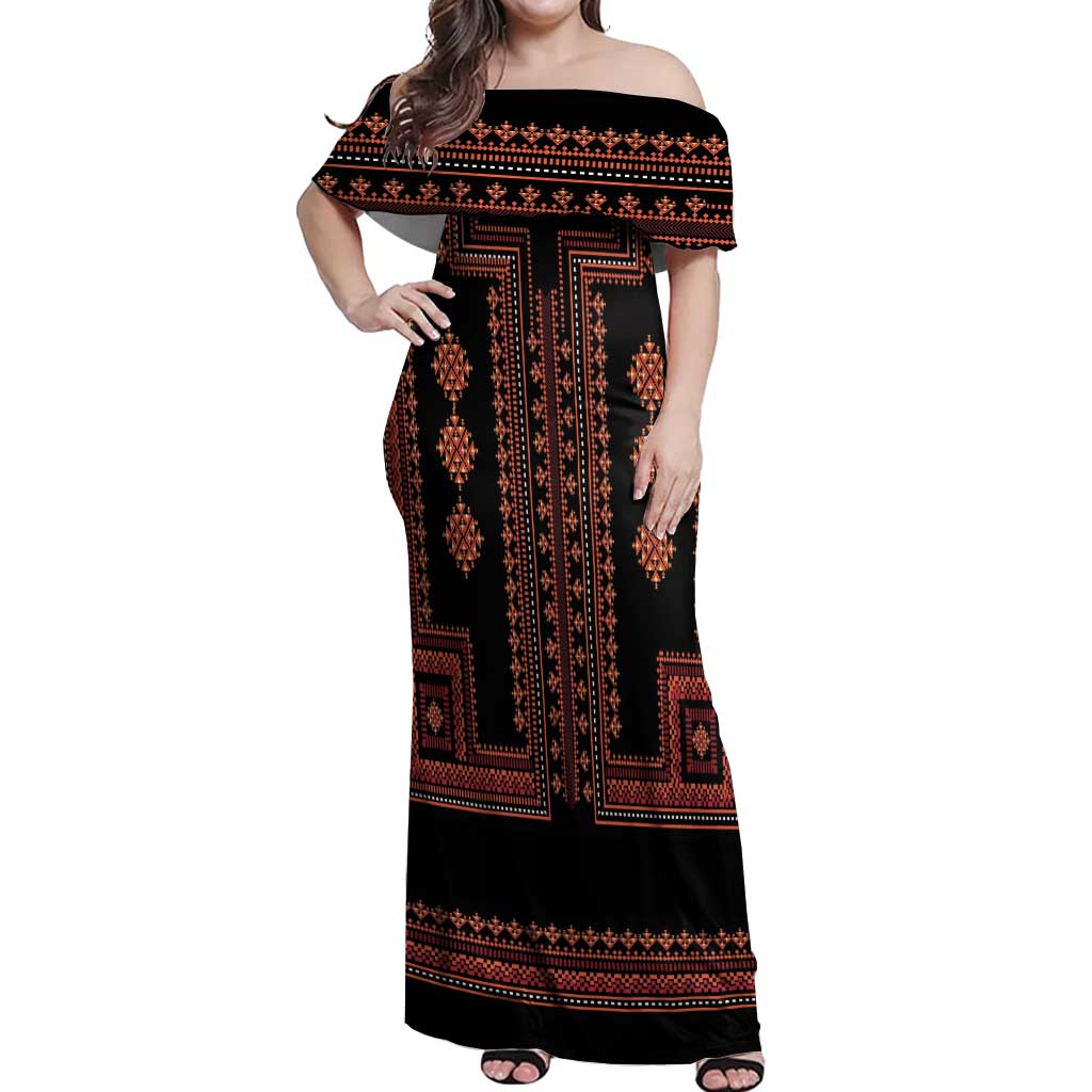 Bulgaria Traditional Pattern Red Off Shoulder Maxi Dress Balkan Culture - Wonder Print Shop