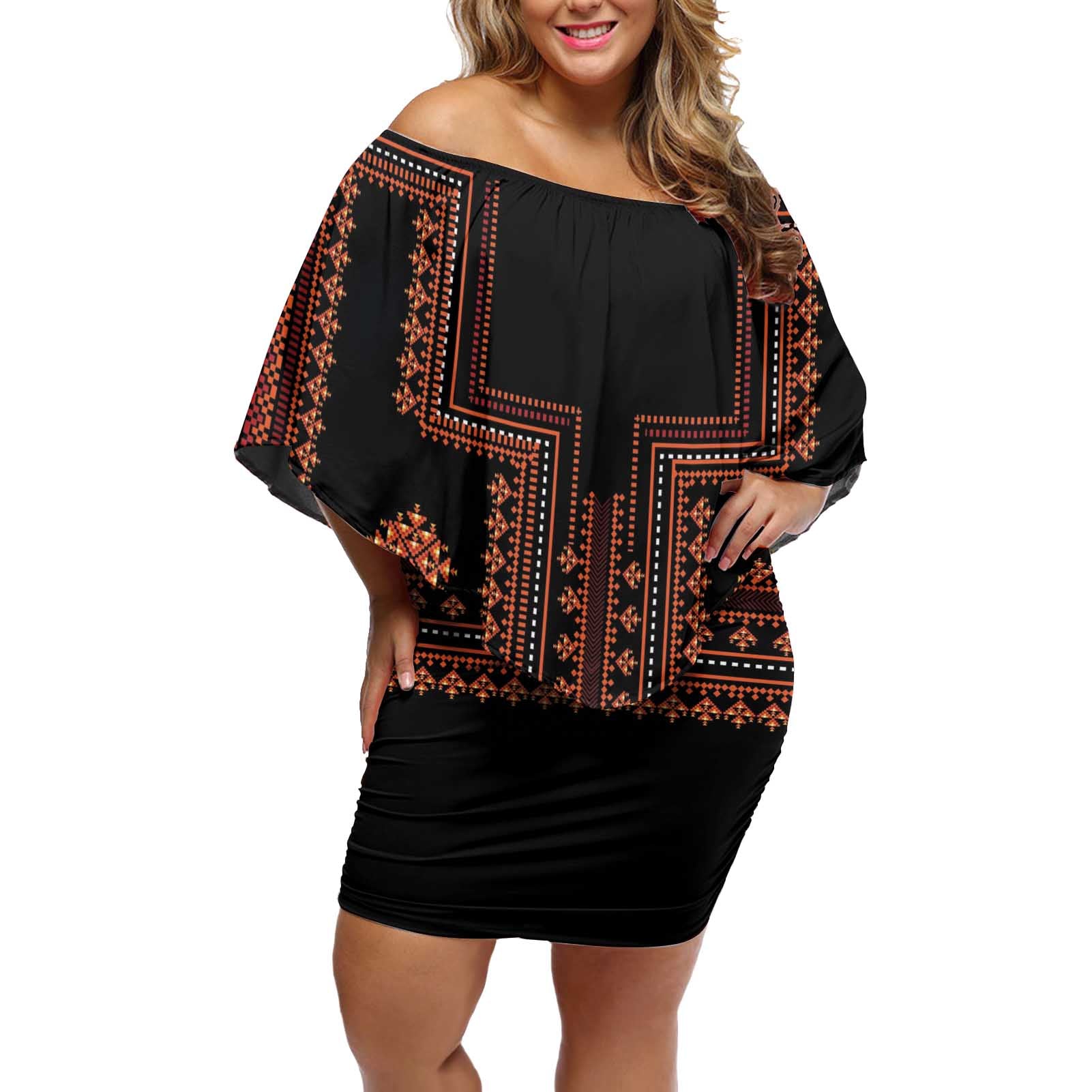 Bulgaria Traditional Pattern Red Off Shoulder Short Dress Balkan Culture - Wonder Print Shop