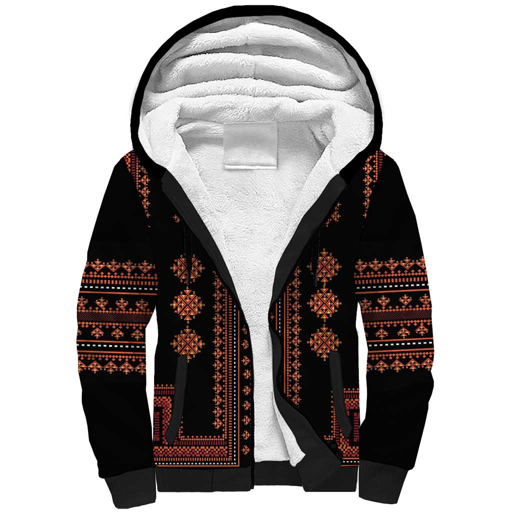 Bulgaria Traditional Pattern Red Sherpa Hoodie Balkan Culture - Wonder Print Shop