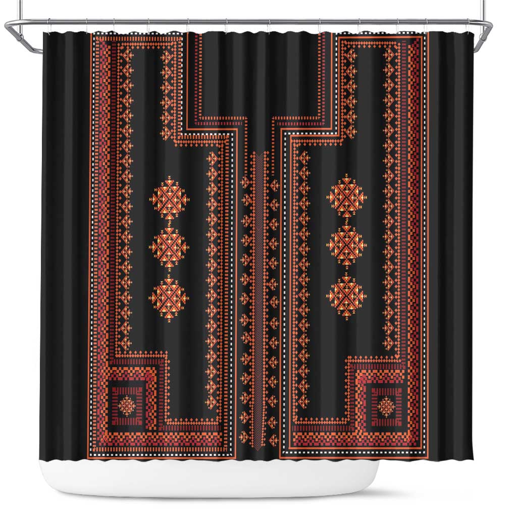 Bulgaria Traditional Pattern Red Shower Curtain Balkan Culture