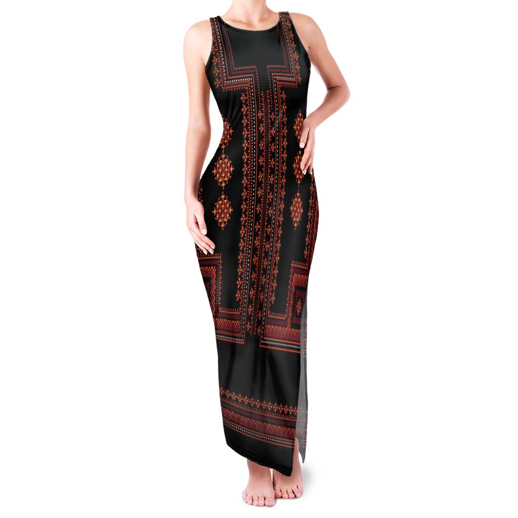 Bulgaria Traditional Pattern Red Tank Maxi Dress Balkan Culture - Wonder Print Shop