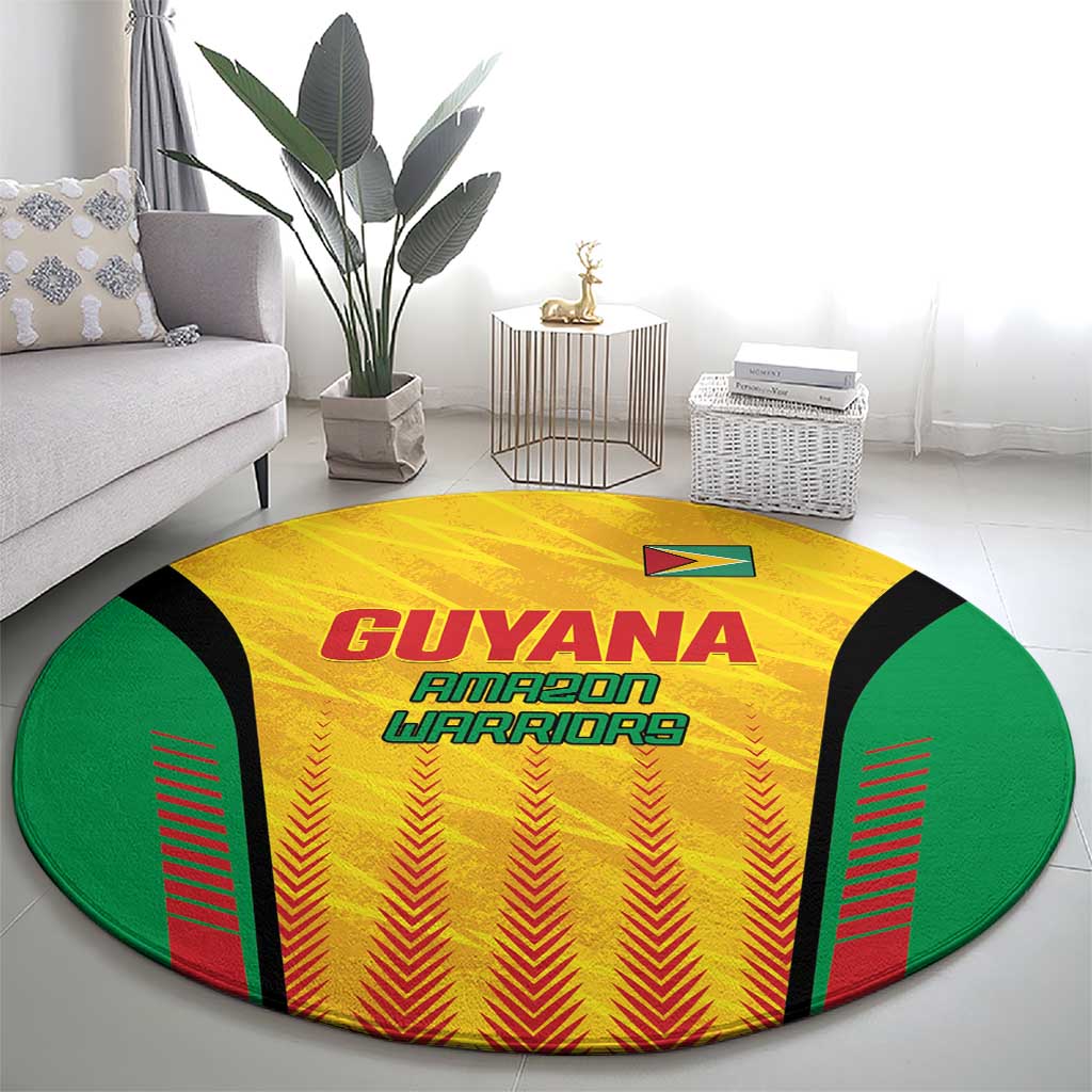 Custom Amazon Warriors Guyana Cricket Round Carpet Ready For Glory Yellow Version - Wonder Print Shop