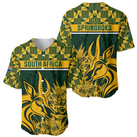 Green rugby baseball jersey with South Africa text and springbok graphic, front view
