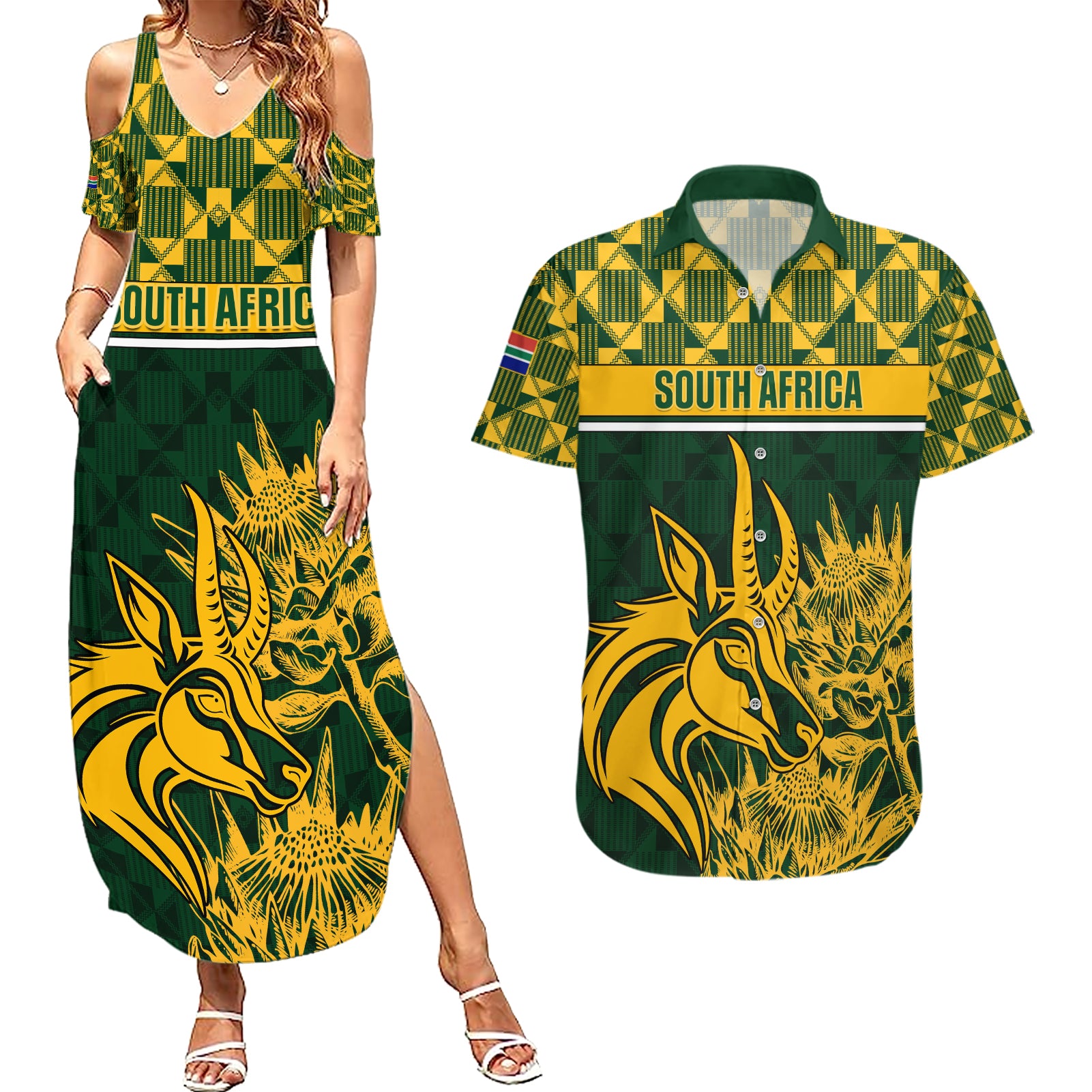 South Africa Rugby Couples Matching Summer Maxi Dress and Hawaiian Shirt Go Springboks African Pattern - Wonder Print Shop