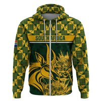 Green pullover hoodie with full-front springbok graphic and “SOUTH AFRICA” banner