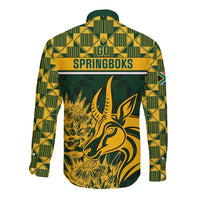 Green long-sleeve button rugby shirt with yellow plaid panels and SPRINGBOKS graphic