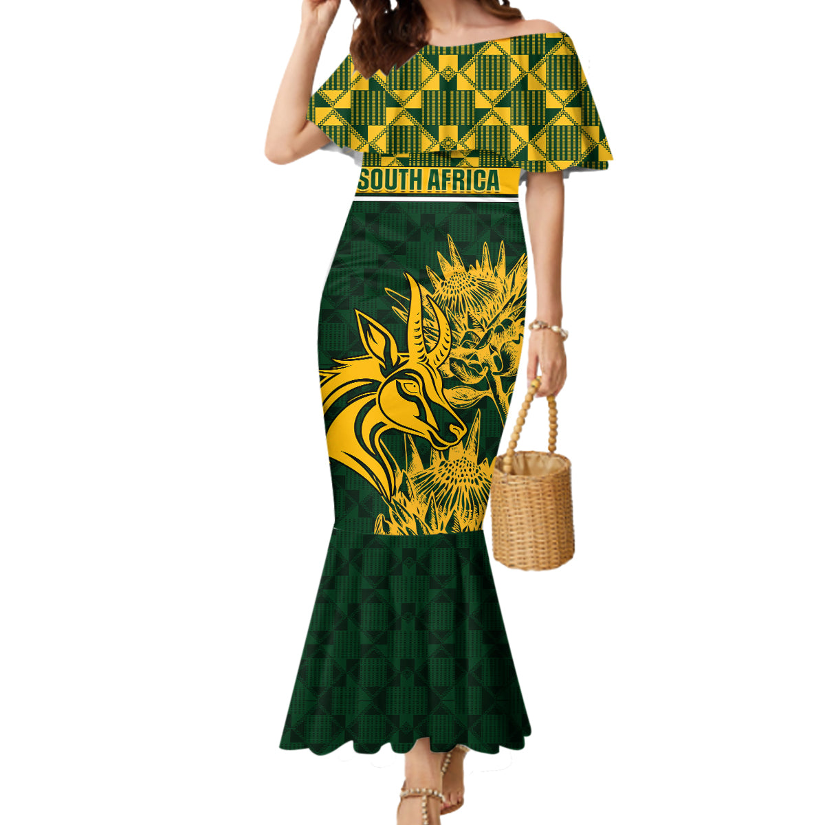 South Africa Rugby Mermaid Dress Go Springboks African Pattern LT01