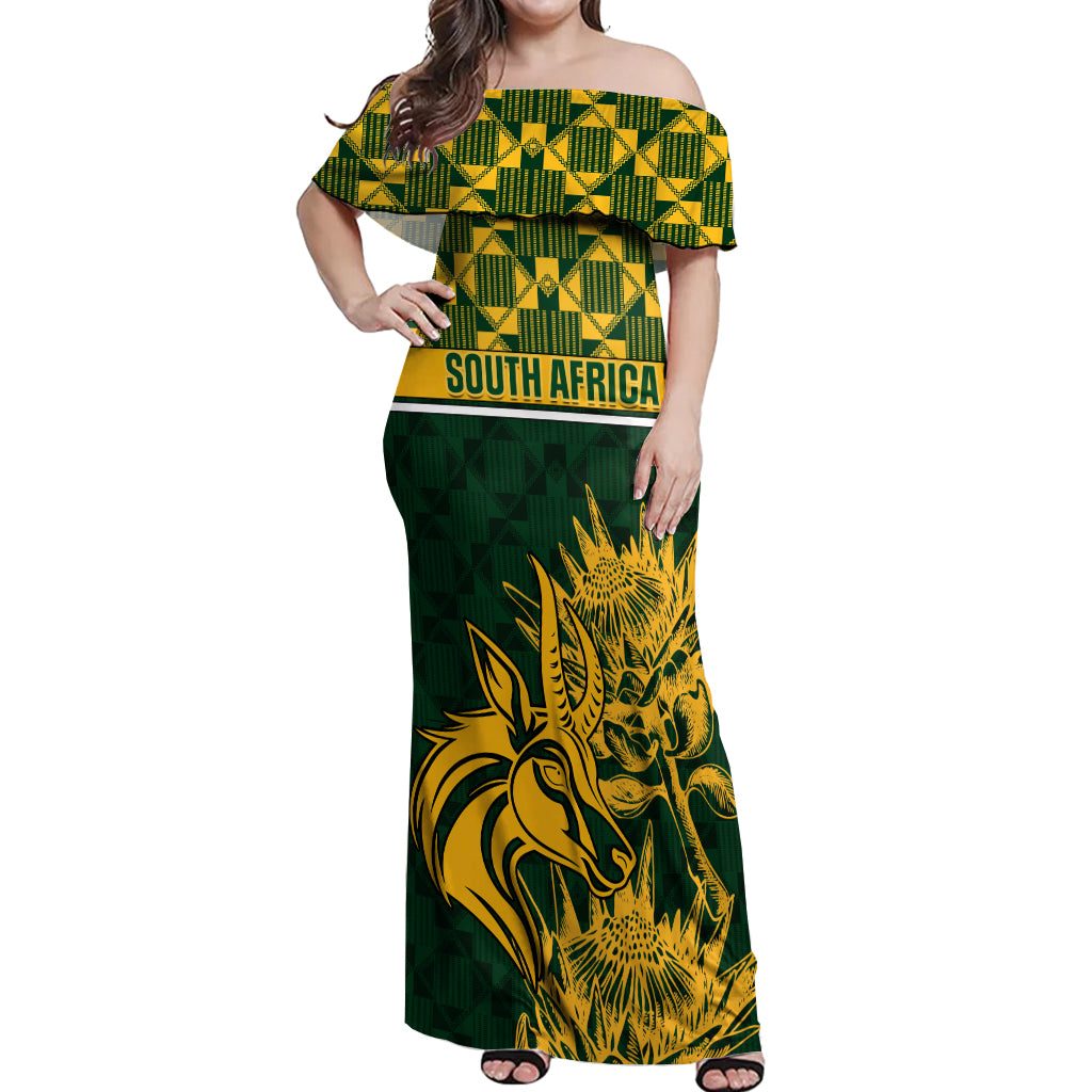 South Africa Rugby Off Shoulder Maxi Dress Go Springboks African Pattern LT01