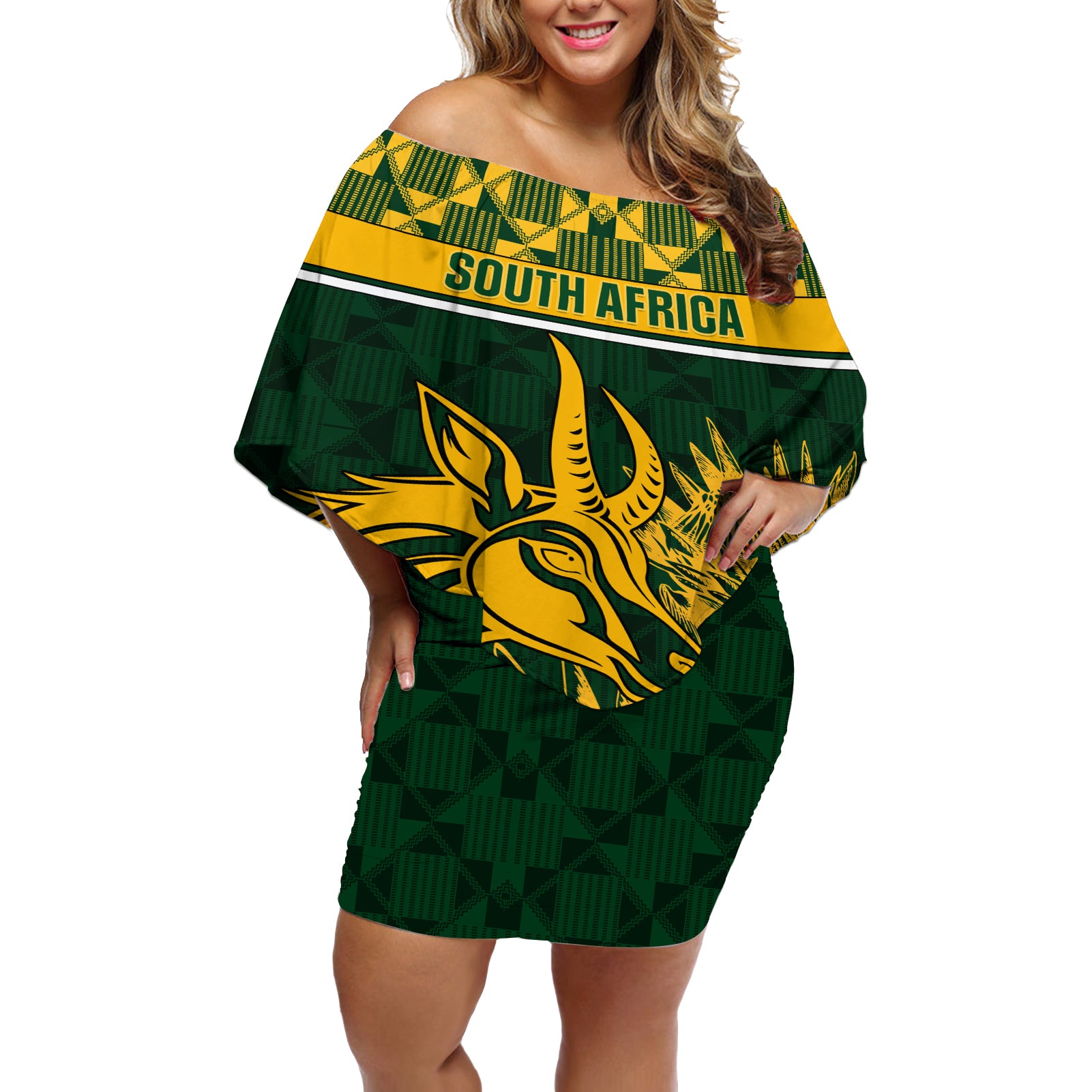 South Africa Rugby Off Shoulder Short Dress Go Springboks African Pattern LT01