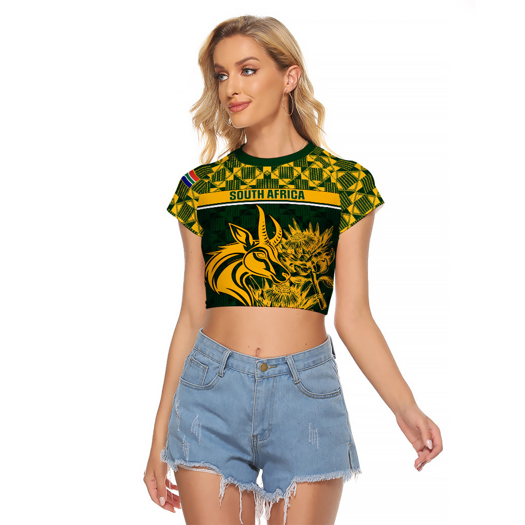 South Africa Rugby Raglan Cropped T Shirt Go Springboks African Pattern LT01