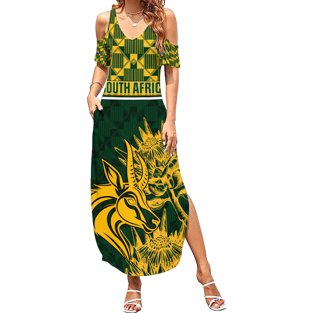 South Africa Rugby Summer Maxi Dress Go Springboks African Pattern LT01