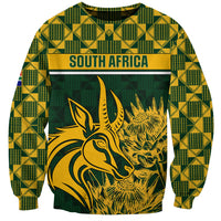 Green rugby sweatshirt with South Africa text and large springbok graphic front