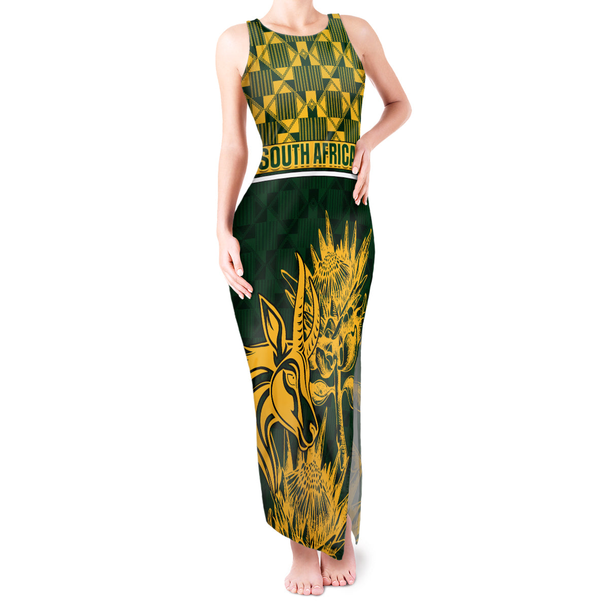 South Africa Rugby Tank Maxi Dress Go Springboks African Pattern LT01