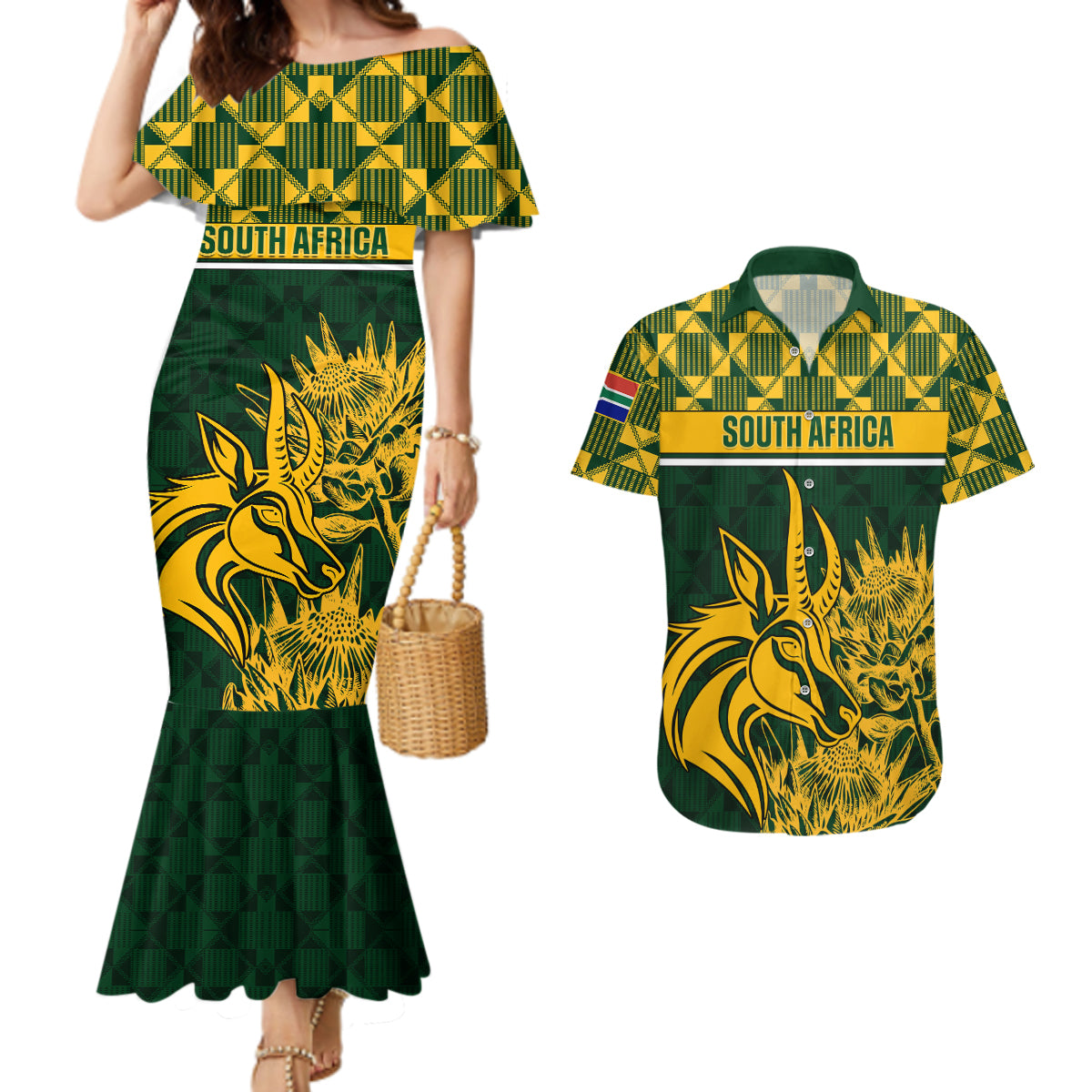 Custom South Africa Rugby Couples Matching Mermaid Dress and Hawaiian Shirt Go Springboks African Pattern - Wonder Print Shop