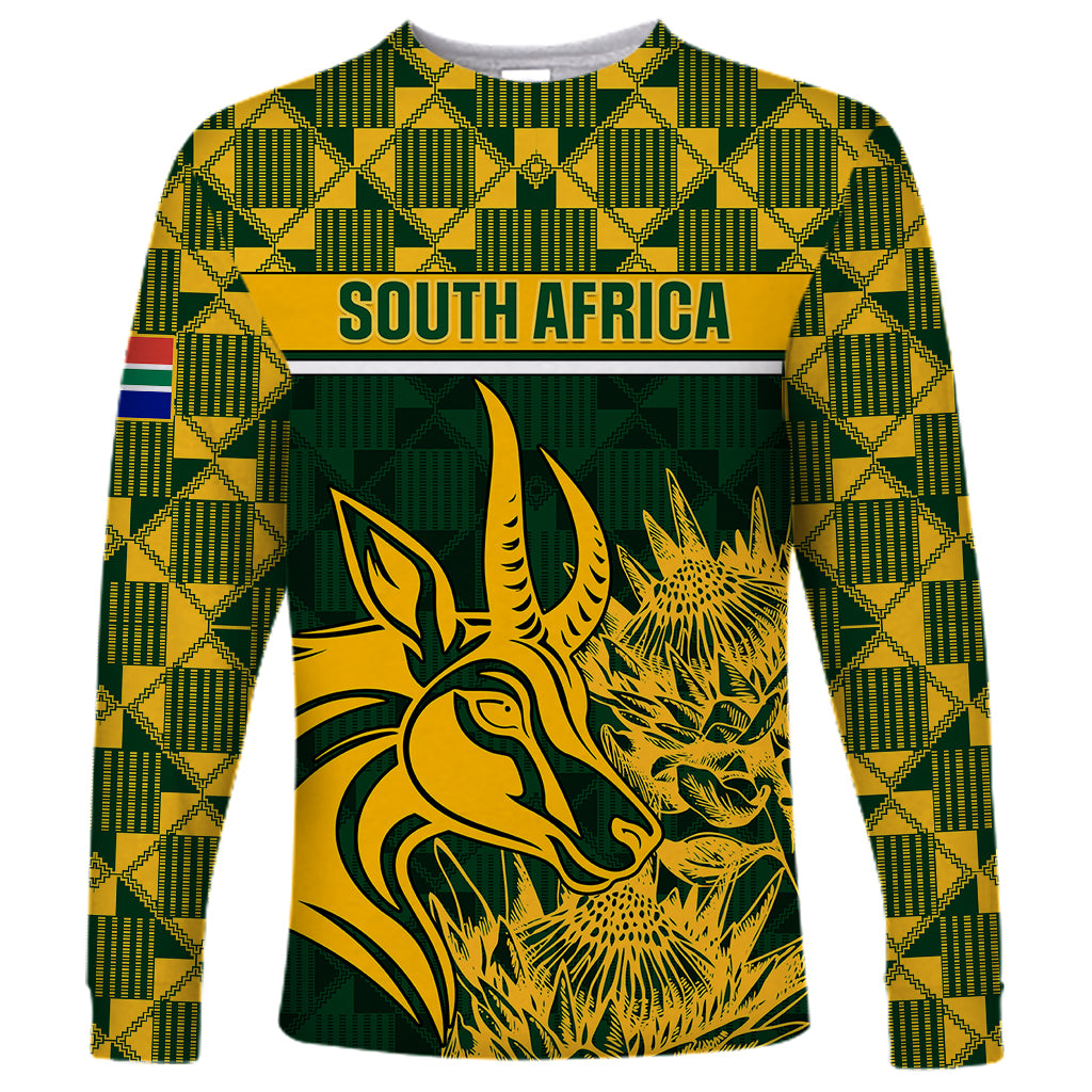 Custom South Africa Rugby Long Sleeve Shirt Go Springboks African Pattern - Wonder Print Shop